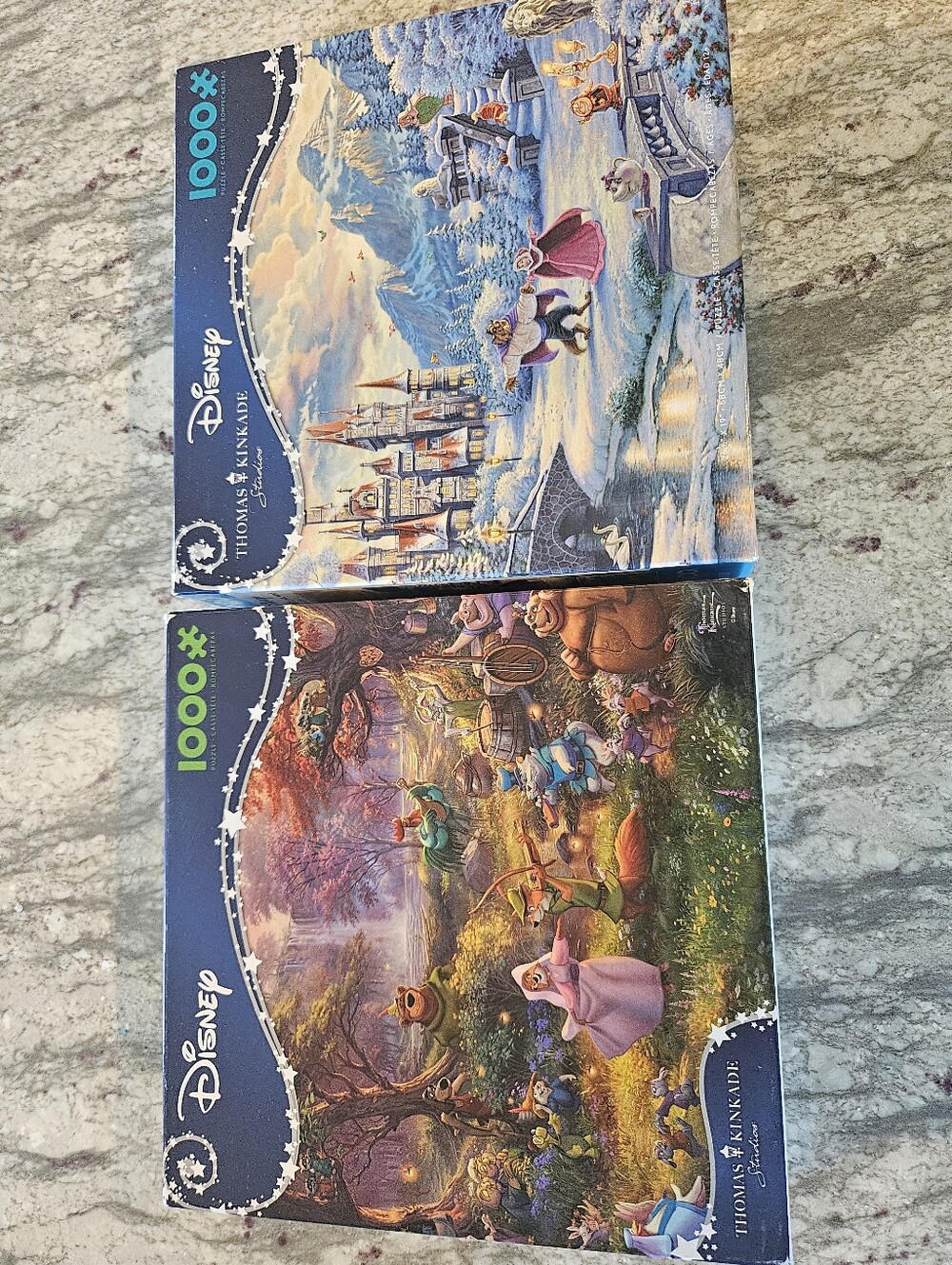 Disney Thomas Kinkade 1000-Piece Puzzle Duo - Blue, Purple, Green Artwork